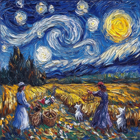 乡村黄昏田野劳作场景