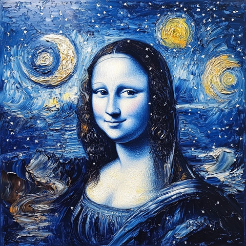 蒙娜丽莎眨眼星空月影