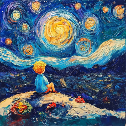 小王子坐月亮望星空