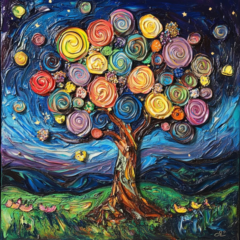 糖果树与星空下的奇幻草原