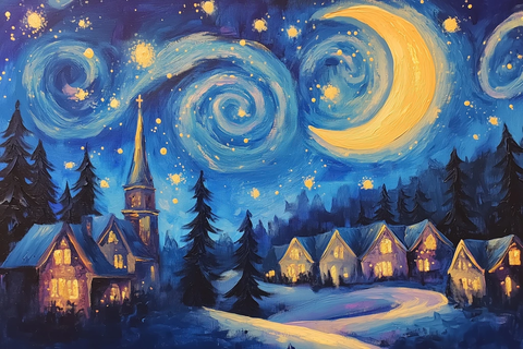 星空下的村庄与教堂