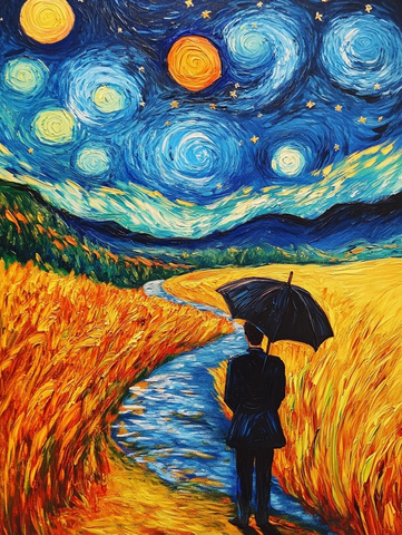 男人撑伞观星河