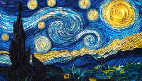 星夜卷纸艺术黄蓝漩涡星空