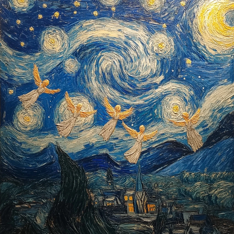 星空天使夜空绘画