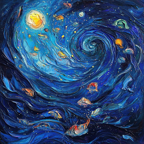 星空深海油彩海洋生物