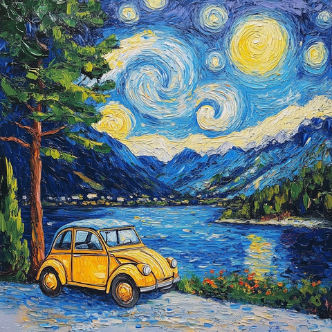 湖畔静泊的汽车