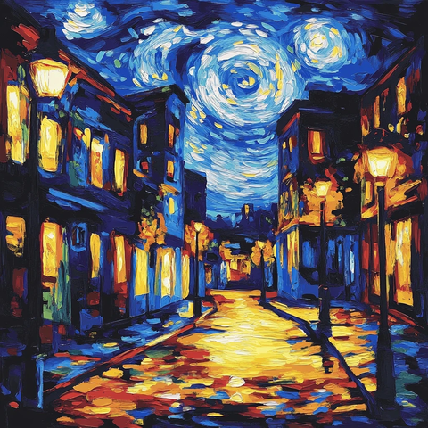 夜晚街道灯光映照