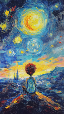 星夜与小王子融合画