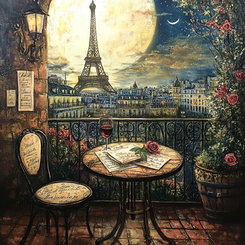 夜晚阳台红酒玫瑰情诗