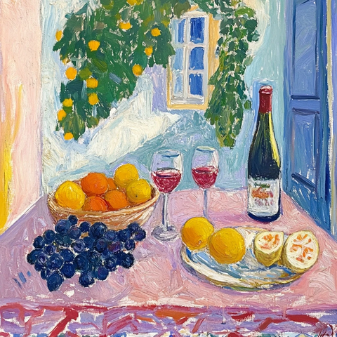夏日葡萄酒静物画
