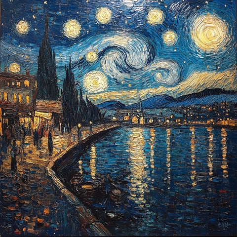 星夜与河畔交织