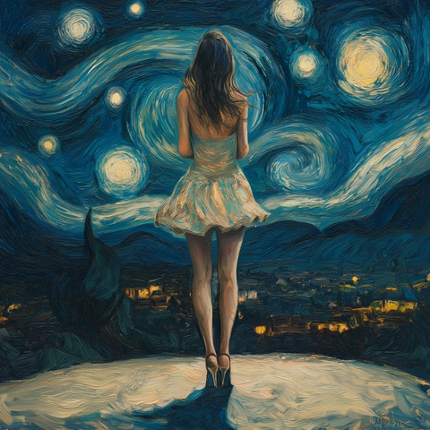 星空下少女短裙