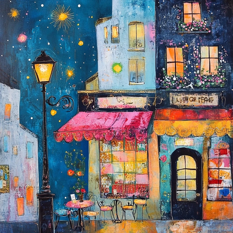 夜晚街灯下的神秘咖啡馆