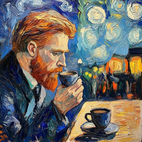 梵高肖像手持咖啡杯