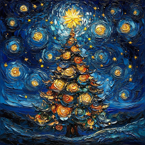 圣诞树繁星夜空蓝金