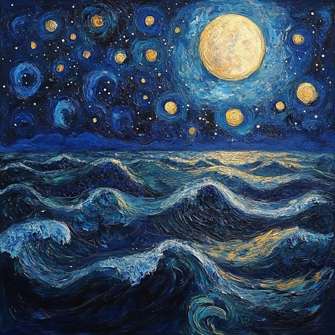 夜海波涛月光星辰