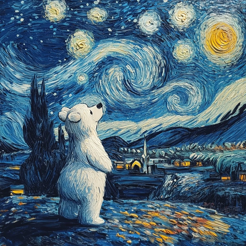 星夜白熊插画