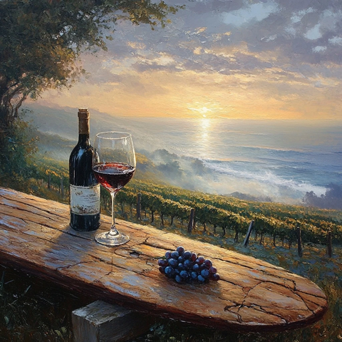 酒杯酒瓶木板观景