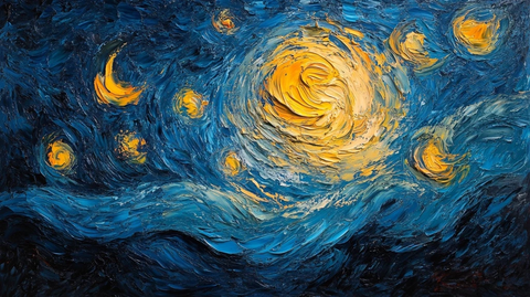 深蓝黄光油彩纹理画