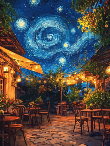 星空夜晚咖啡馆户外场景
