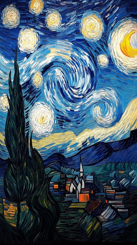 星夜旋转天空柏树村庄