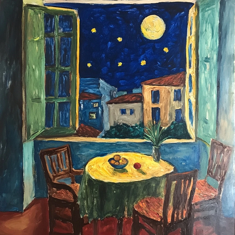 夜晚窗景屋顶视野