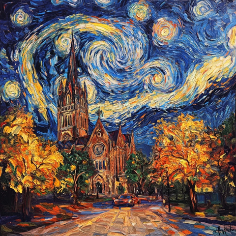 彩色画笔下的大学建筑