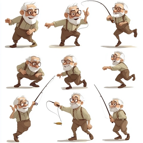 老人卡通动作插画