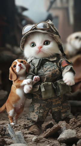 军装猫犬救援瞬间