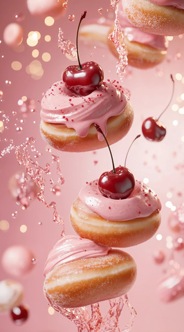 粉色奶油甜甜圈与樱桃