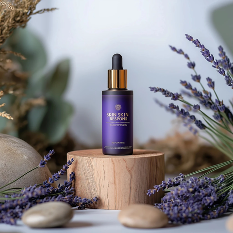 木质底座护肤品瓶植物背景