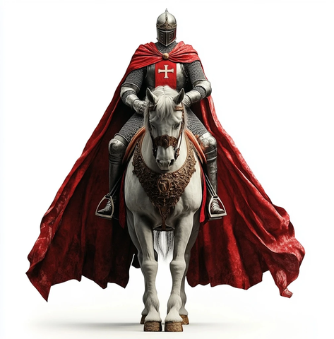 骑士骑白马穿红披风