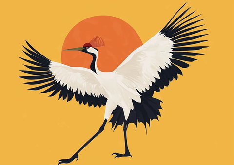 红冠鹤黄色背景