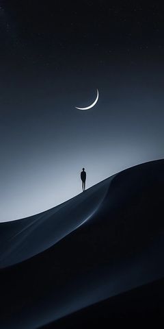 孤影月下黑沙漫步