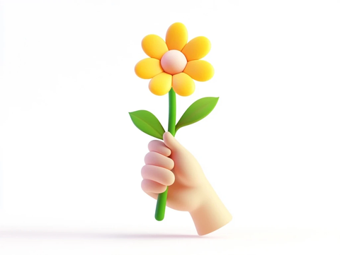 手握花朵卡通插画