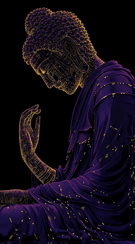 佛陀冥想紫色长袍数据线条