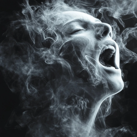 幽灵面孔与烟雾交织