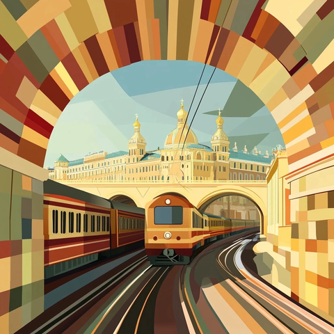 不同年代列车弧形排列