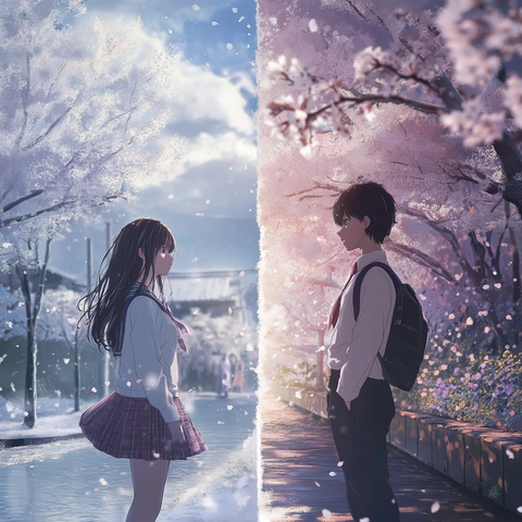 冬雪融化春樱飘落