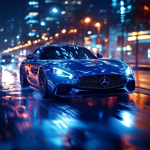 蓝色汽车夜间行驶