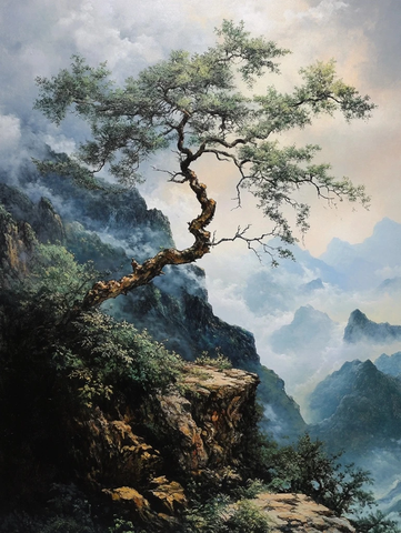 悬崖边伸展枝干的古树风景图