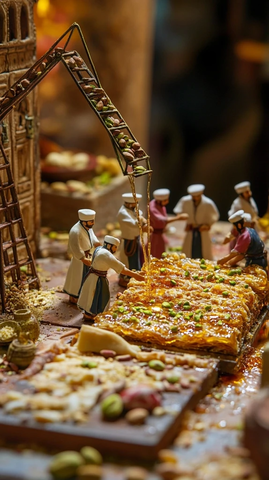 巨型阿拉伯甜点制作场景