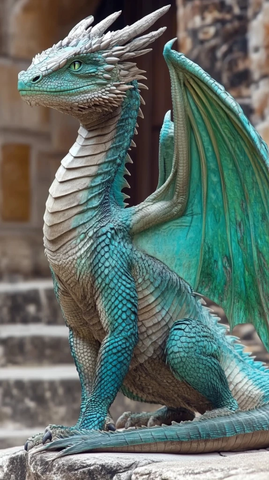 蓝绿色龙带大翅膀