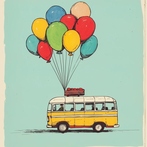 气球巴士漂浮天空