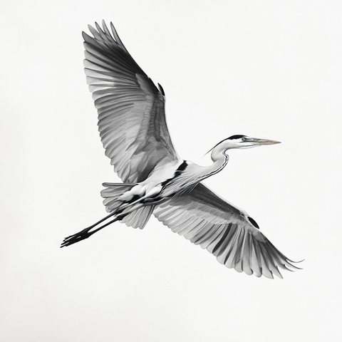 大蓝鹭飞行黑白图