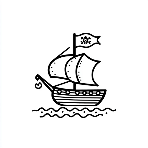 海盗船与骷髅旗波浪线描