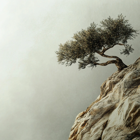 生长于岩石上的孤树