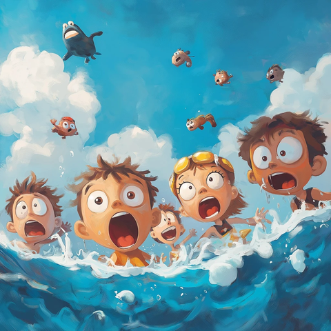 卡通角色海上互动