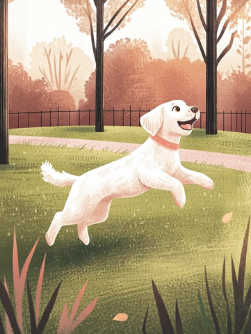 公园草地白狗跳跃