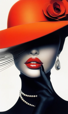 红帽女士黑色礼服花饰